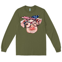 Army Green american flag with pig Long Sleeve Tee - RanaPortraitStore