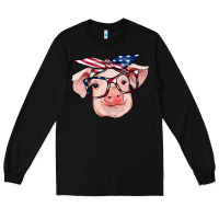 Black american flag with pig Long Sleeve Tee - RanaPortraitStore