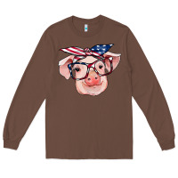 Chestnut american flag with pig Long Sleeve Tee - RanaPortraitStore