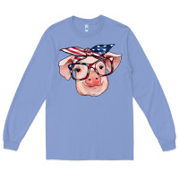 Colony Blue american flag with pig Long Sleeve Tee - RanaPortraitStore