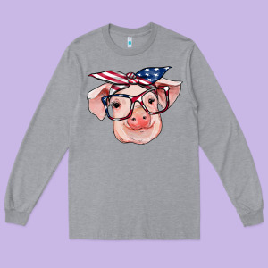 American Flag With Pig Long Sleeve Tee Designed By Ranaportraitstore