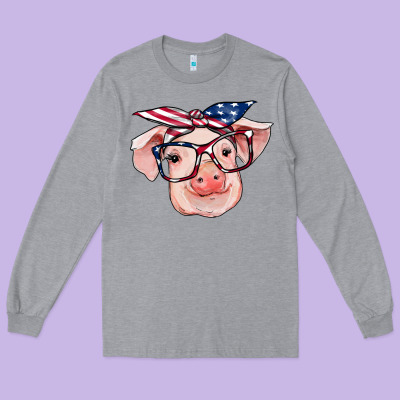 American Flag With Pig Long Sleeve Tee Designed By Ranaportraitstore