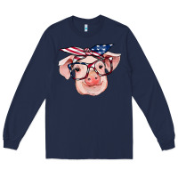 Navy american flag with pig Long Sleeve Tee - RanaPortraitStore