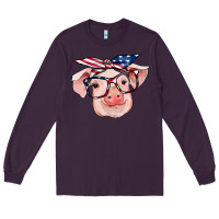 Plum american flag with pig Long Sleeve Tee - RanaPortraitStore