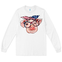 White american flag with pig Long Sleeve Tee - RanaPortraitStore
