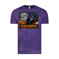 Cloud Purple Black Cat Halloween Vintage Tee - LillyAllenDesigns