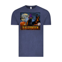 Vintage Denim Black Cat Halloween Vintage Tee - LillyAllenDesigns
