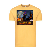 Vintage Mustard Black Cat Halloween Vintage Tee - LillyAllenDesigns