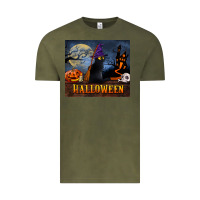 Vintage Olive Black Cat Halloween Vintage Tee - LillyAllenDesigns