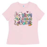 Bubblegum Pink happy easter y'all Ladies Tee - MaliasSmallBusiness