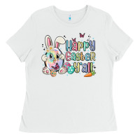White happy easter y'all Ladies Tee - MaliasSmallBusiness