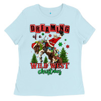 Baby Blue dreaming of a wild west christmas cowboy santa Ladies Tee - MaliasSmallBusiness