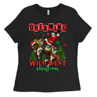Black dreaming of a wild west christmas cowboy santa Ladies Tee - MaliasSmallBusiness
