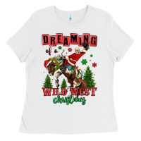 White dreaming of a wild west christmas cowboy santa Ladies Tee - MaliasSmallBusiness
