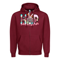 Burgundy Easter Day Hop bunny Zipper Hoodie - OliviaCreatesArt