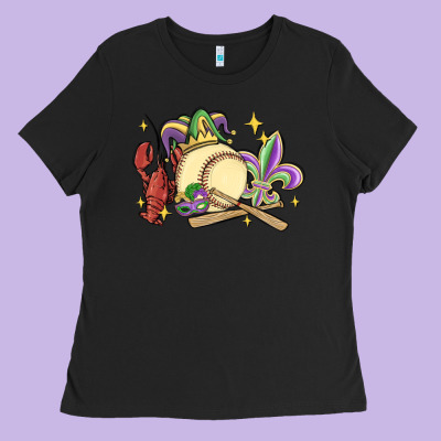 Mardi Gras Baseball Ladies Tee Designed By Maliassmallbusiness