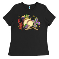 Black mardi gras baseball Ladies Tee - MaliasSmallBusiness