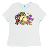 White mardi gras baseball Ladies Tee - MaliasSmallBusiness