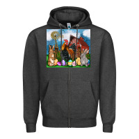 Charcoal Heather Farm animals 20oz Zipper Hoodie - OliviaCreatesArt
