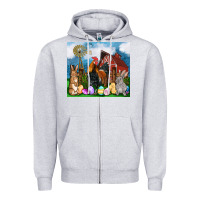 Heather Grey Farm animals 20oz Zipper Hoodie - OliviaCreatesArt