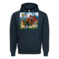 Navy Farm animals 20oz Zipper Hoodie - OliviaCreatesArt