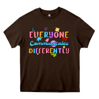 Chocolate Brown everyone communicates differently Heavy Core Tee - MaliasSmallBusiness