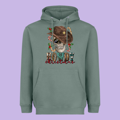 Howdy Christmas Skull Heavyweight Hoodie Designed By Fadigitalartstudio