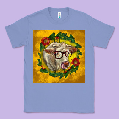 Christmas Charolais Cow Face Classic Tee Designed By Lillyallendesigns