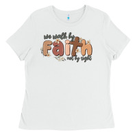 White we walk by faith not by sight Ladies Tee - MaliasSmallBusiness