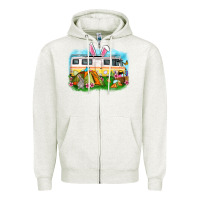 Oatmeal Heather Easter Day camper Zipper Hoodie - OliviaCreatesArt