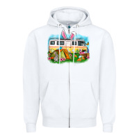 White Easter Day camper Zipper Hoodie - OliviaCreatesArt