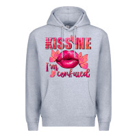Heather Grey Kiss me i'm so confused Valentine's Day Premium Hoodie - FaDigitalArtStudio