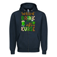 Navy St. Patrick's Safety first drink with a Nurse Zipper Hoodie - OliviaCreatesArt