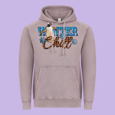Winter Chill Penguin Vintage Hoodie Designed By Lillyallendesigns