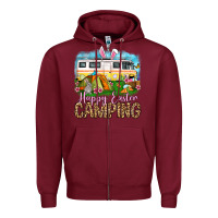 Burgundy Happy Easter camping Zipper Hoodie - OliviaCreatesArt
