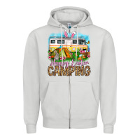 Dove Grey Happy Easter camping Zipper Hoodie - OliviaCreatesArt
