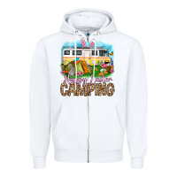 White Happy Easter camping Zipper Hoodie - OliviaCreatesArt