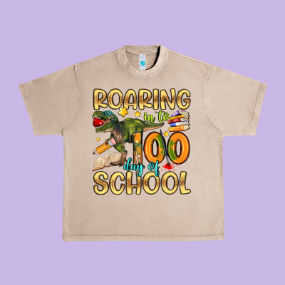 Roaring In To 100 Day Of School Urban Heavy Tee Designed By Artiststas