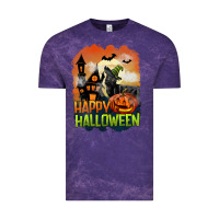 Cloud Purple Happy Halloween With Black Cat Vintage Tee - LillyAllenDesigns