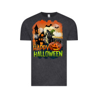 Vintage Black Happy Halloween With Black Cat Vintage Tee - LillyAllenDesigns