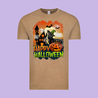 Happy Halloween With Black Cat Vintage Tee Designed By Lillyallendesigns