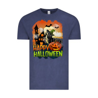 Vintage Denim Happy Halloween With Black Cat Vintage Tee - LillyAllenDesigns