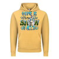 Vintage Mustard Home Is Where The Snow Falls Winter Penguin Vintage Hoodie - LillyAllenDesigns