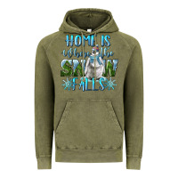Vintage Olive Home Is Where The Snow Falls Winter Penguin Vintage Hoodie - LillyAllenDesigns