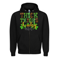 Black St. Patrick's Thick thighs lucky vibes Zipper Hoodie - OliviaCreatesArt