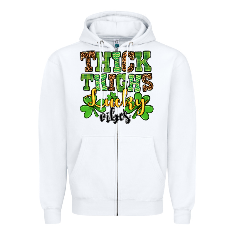 St. Patrick's Thick Thighs Lucky Vibes Zipper Hoodie by OliviaCreatesArt | Teevron