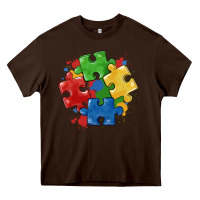 Chocolate Brown autism puzzles Heavy Core Tee - MaliasSmallBusiness
