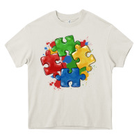 Cream autism puzzles Heavy Core Tee - MaliasSmallBusiness