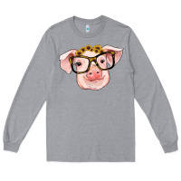 Heather Grey sunflowers with pig Long Sleeve Tee - RanaPortraitStore