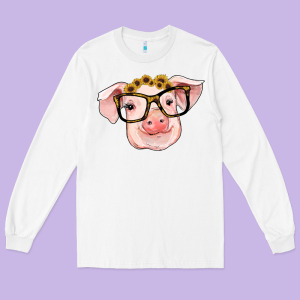 Sunflowers With Pig Long Sleeve Tee Designed By Ranaportraitstore